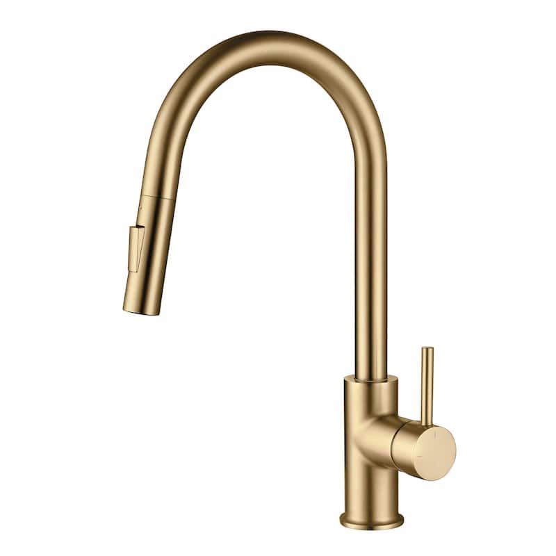 Circular Single Handle Pull Down Kitchen Faucet - Brushed Brass