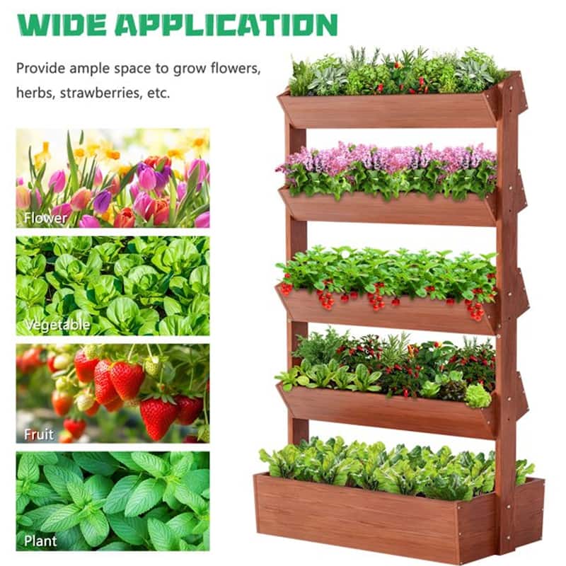 DoCred Vertical Wooden Garden Bed, Freestanding Outdoor Planter Box