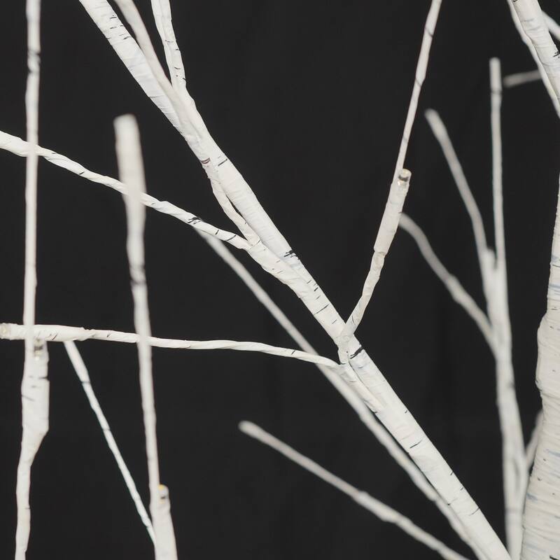 Roomfitters Set of Artificial Birch Trees, 4FT 5FT 6FT Holiday Decoration with Warm White Lights for Indoor, White