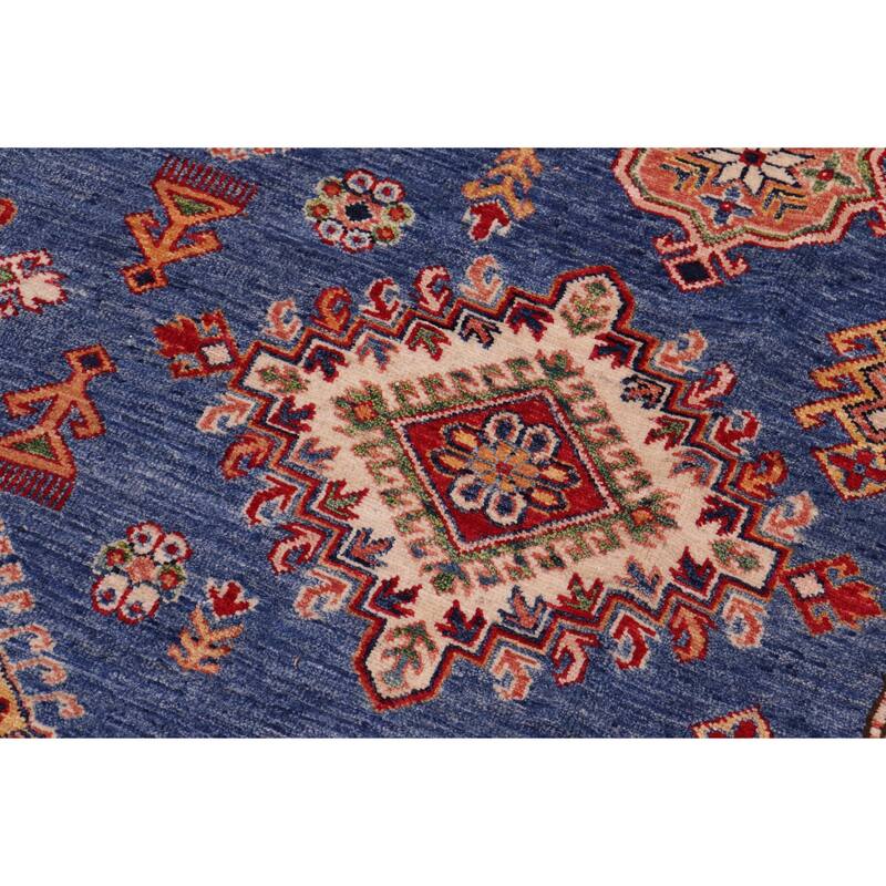 Caucasian Super Kazak Revel Blue/Natural Hand Knotted Wool Rug - 8'8'' x 12'2''