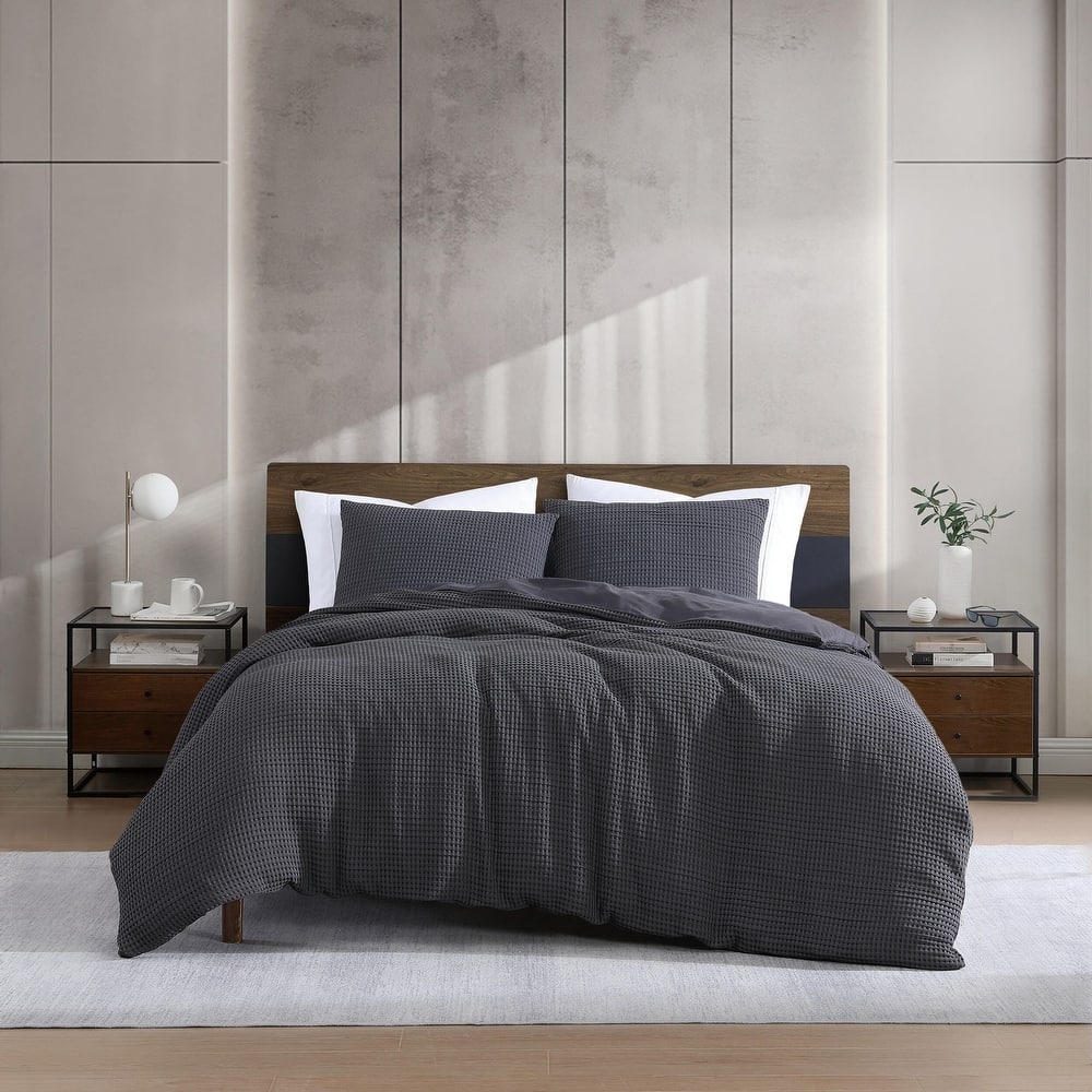 Kenneth Cole Solid Waffle Duvet Cover Set