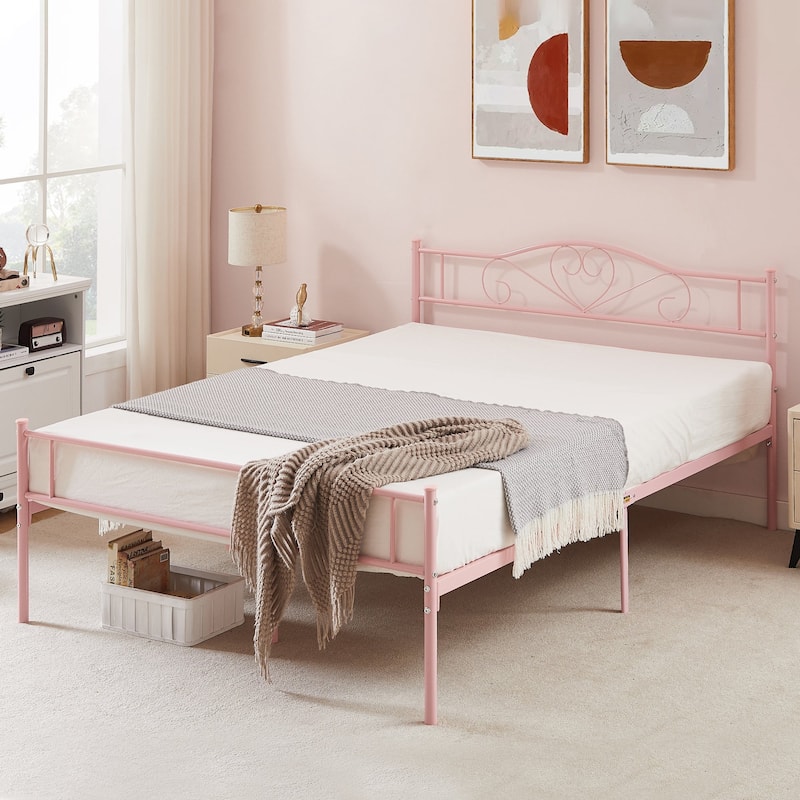 Javlergo Metal Platform Bed Frame with Modern Headboard, No Box Spring Needed