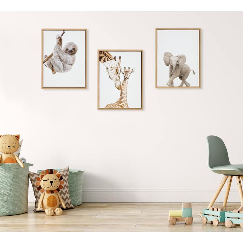 Kate and Laurel Sylvie Baby Elephant Walk Framed Canvas by Amy Peterson Art Studio