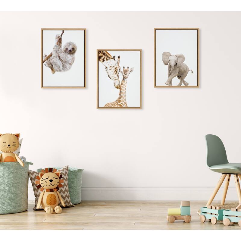 Kate and Laurel Sylvie Baby Sloth Hanging Around Framed Canvas by Amy Peterson Art Studio