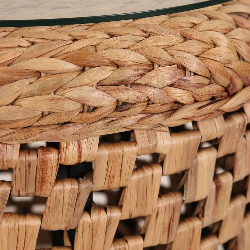 Furniture Classics Bali Rattan Weave and Glass End Table