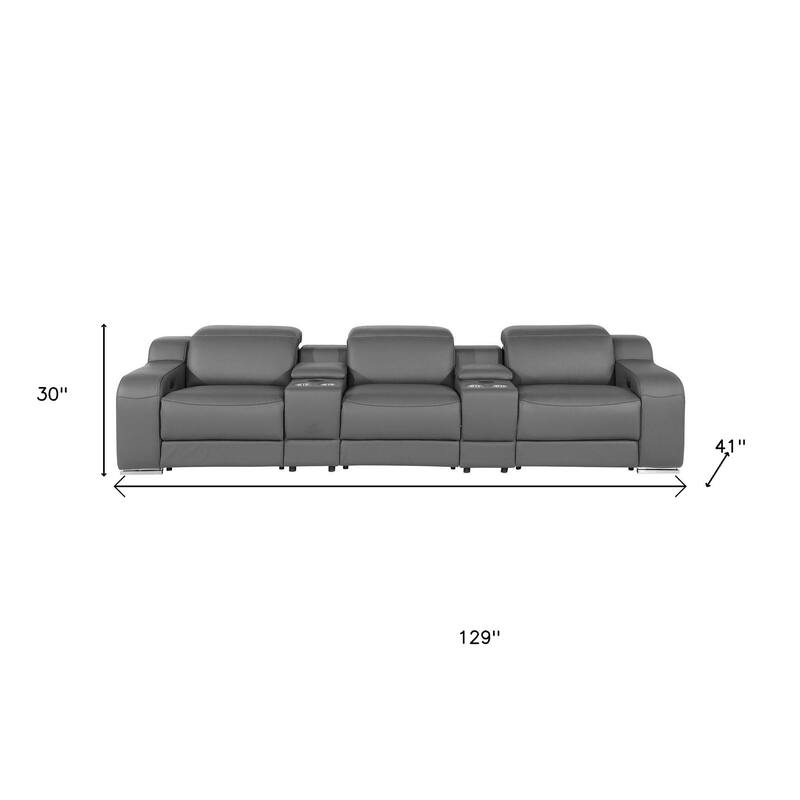 HomeRoots 129" Black Italian Leather Reclining USB Sofa