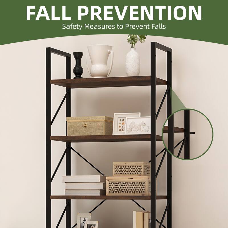Moasis Industrial 62" Tall 5-Tier Bookshelf Open Shelf Bookcase for Living Room