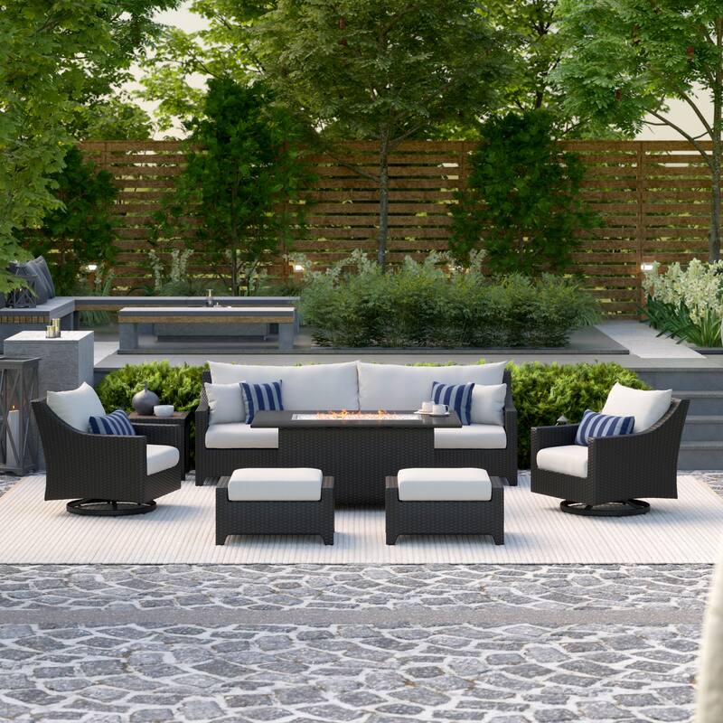 Deco 8 Piece Sunbrella Outdoor Patio Motion Fire Set with Table