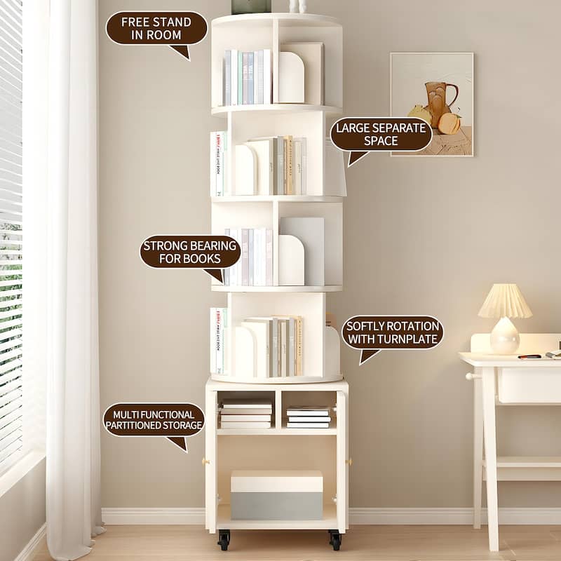 Anmytek 360 Rotating Corner Bookshelf with Wheels Space Saving Storage for Small Rooms