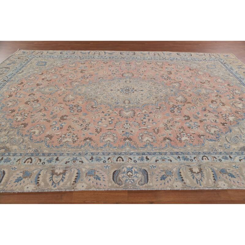 Hand Knotted Oriental 100% Wool Carpet Traditional Floral Pink Mashad Area Rug - 11' 6'' X 8' 9''