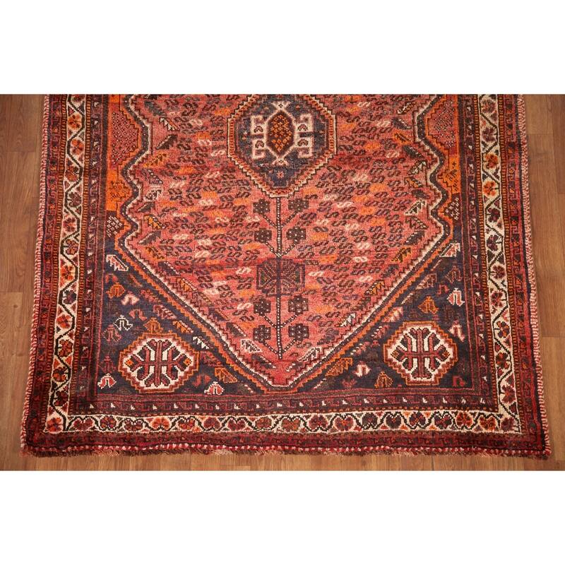 Hand Knotted Oriental 100% Wool Carpet Traditional Tribal Red Qashqai Area Rug - 6' 8'' X 4' 11''