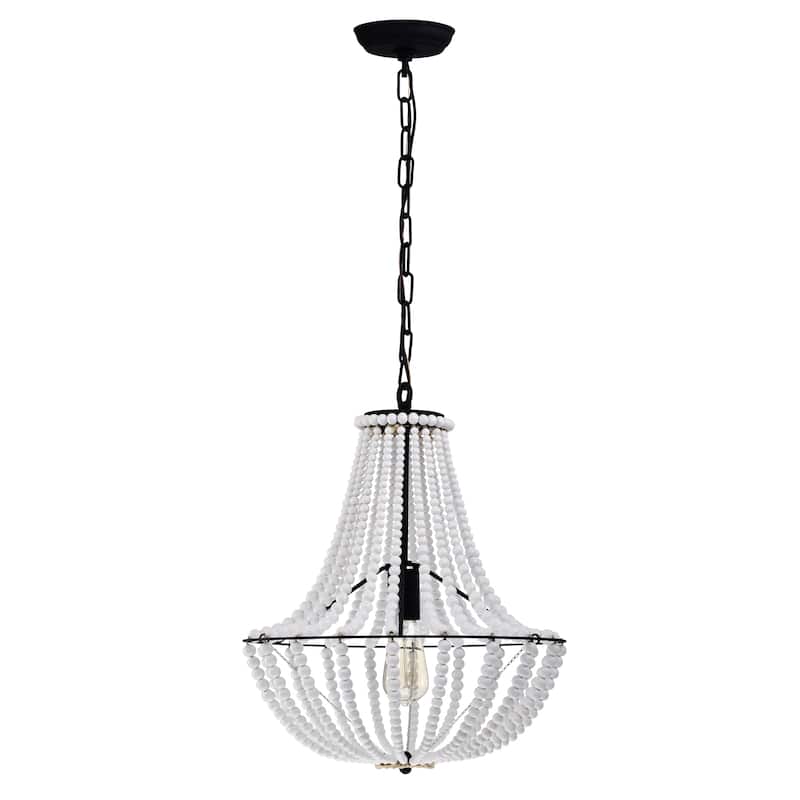 Roly 16 Inch White Beads Bohemian Pendant Chandelier 1-Light