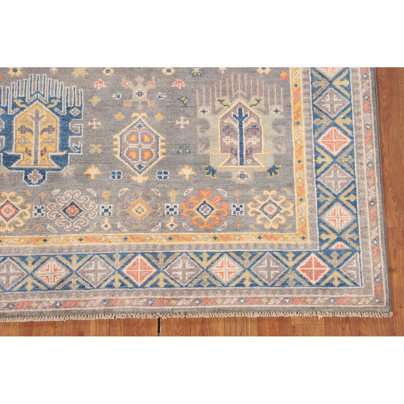 Gray Geometric Kazak Oriental Area Rug Handmade Bedroom Wool Carpet - 4'0"x 5'10"