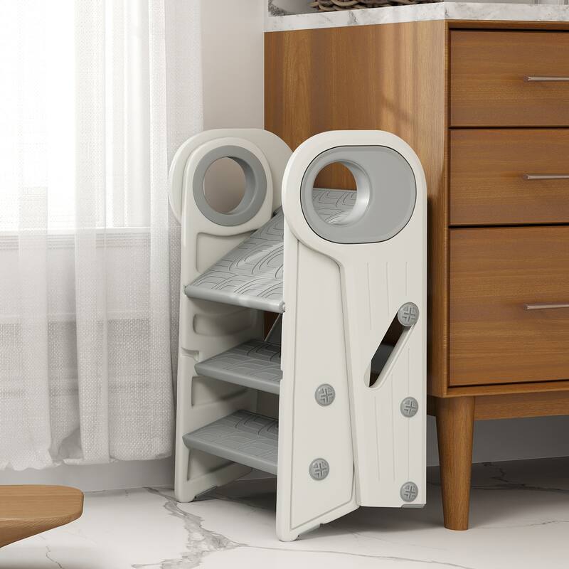 Foldable Kids Step Stool with 2-3 Adjustable Steps for Bathroom Kitchen or Bedroom - 18.3" L x 18.5" W x 24.2" H
