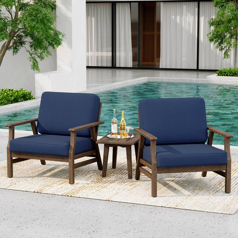 3-Piece Teak Outdoor Conversation Set with Cushions and Side Table