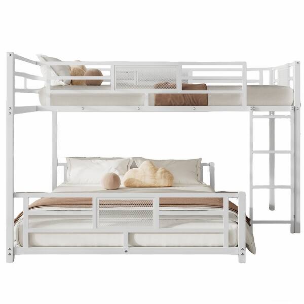 slide 2 of 10, Twin over Full Size L-shaped Metal Bunk Bed White