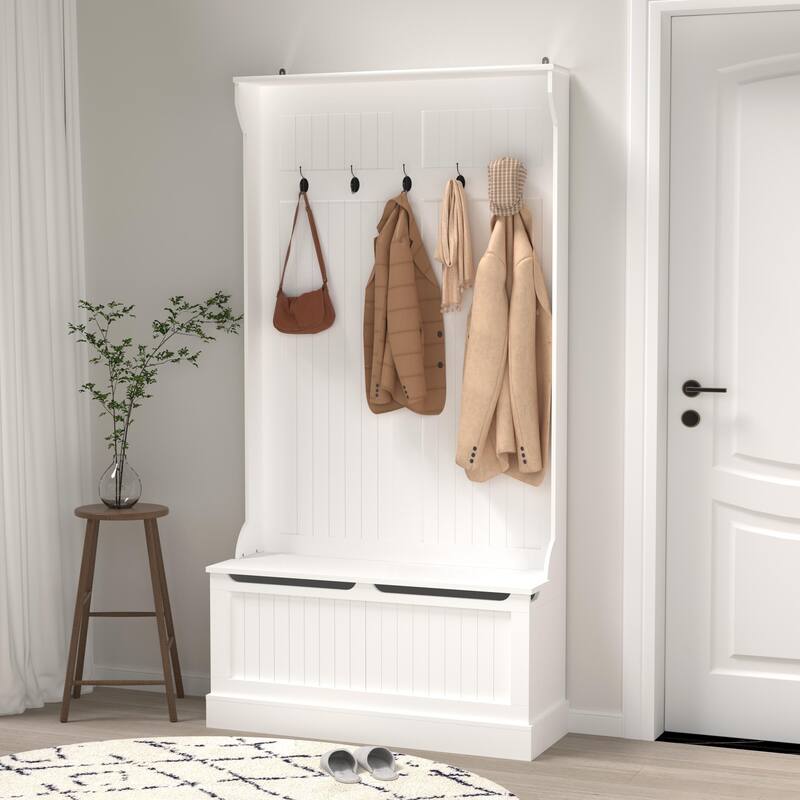 Modern Style Coat Rack,Entryway Bench Standing, Hall Tree with Shoe Storage, Entryway Organizer with 5 Hooks