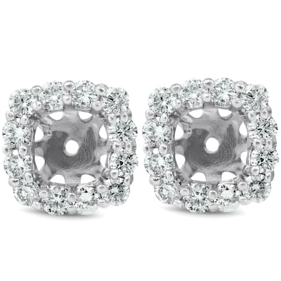 3/4 Ct Diamond Stud Earring Cushion Halo Jackets White Gold (5-5.5mm)
