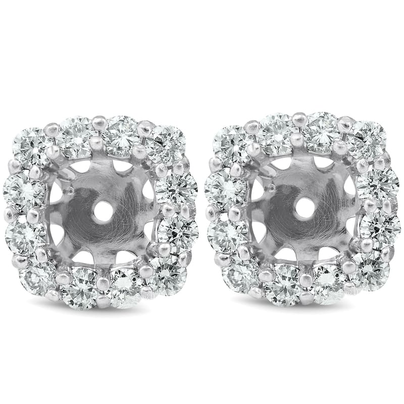 Bliss Diamond 3/4 Ct Diamond Stud Earring Cushion Halo Jackets White Gold (5-5.5mm) - White