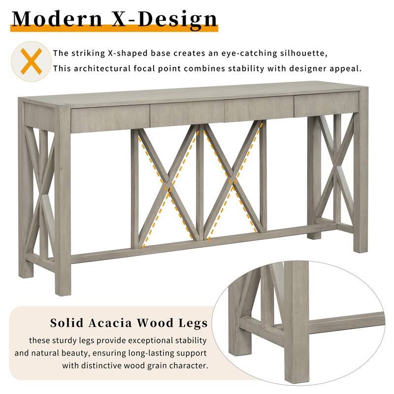 Modern Console Table with 4 Drawers & X-Shaped Cross Legs by Harper&Bright Designs
