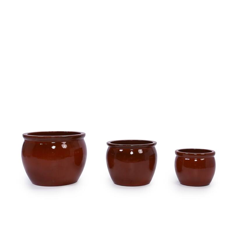 Anmytek Handmade Ceramic Plant Pots Set of 3 Rust Red