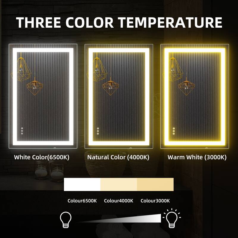 LED Bathroom Mirror with Front and Backlit Lights Anti-Fog