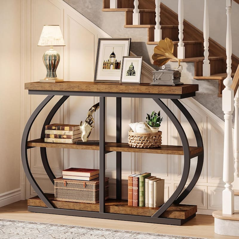 41.3" Industrial 3-Tier Console Table with Arched Metal Frame and Shelves - 11.8"D × 41.3"W × 31.5"H