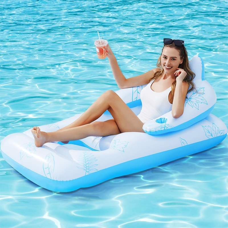 Adult Inflatable Pool Floating Chair with Cup Holder With Headrest Backrest and Footrest 63 L x 36 W Bed Bath Beyond 40908854