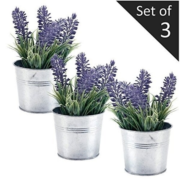 Shop 6 Inch Artificial Lavender Plant Decor Faux Flowers With Metal Planter Pot Set Of 3