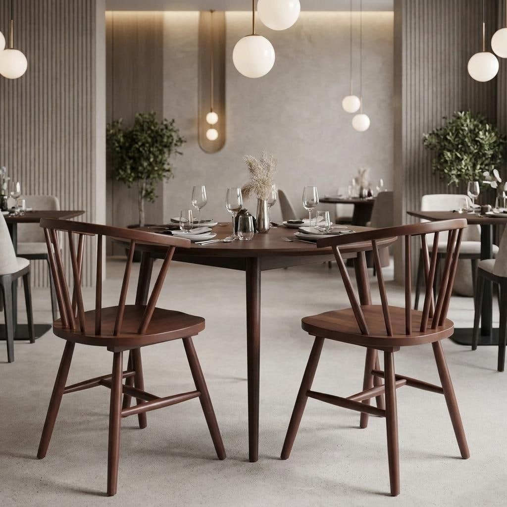 HomeRoots Set of Two Walnut And Brown Solid Wood Windsor Back Dining Side Chairs - 20.10 in. x 30.10 in. x 18.30 in.