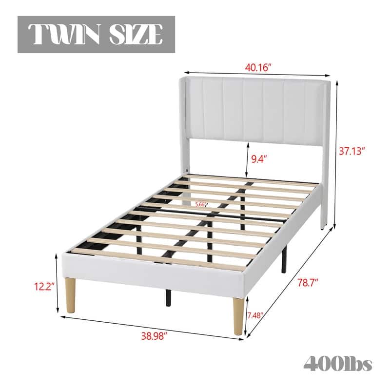 Caxkun Upholstered Platform Bed Frame with Wingback headboard