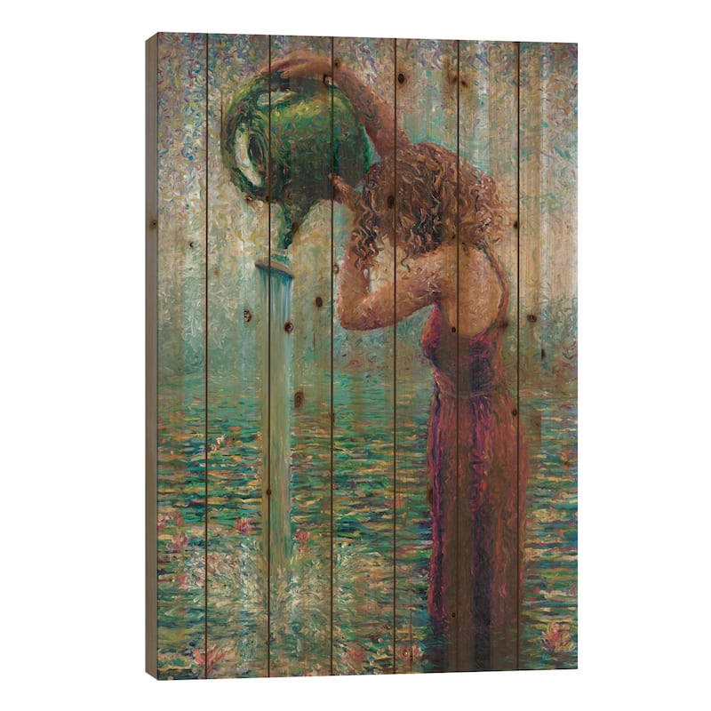 Thirsty Water Lilies Print On Wood by Iris Scott - Multi-Color - 40x26x1.5
