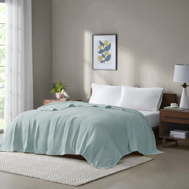 Madison Park Freshspun Basketweave Cotton Blanket - Twin - Blue