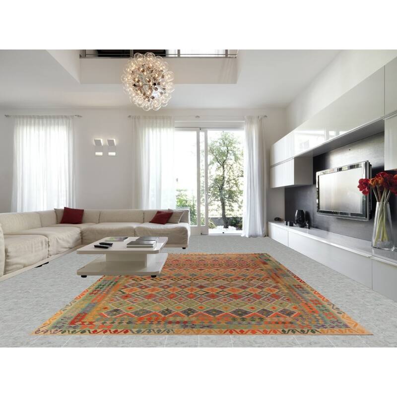 Southwestern Kilim Oriental Large Rug Hand-Woven Wool Carpet - 10'0"x 16'4"