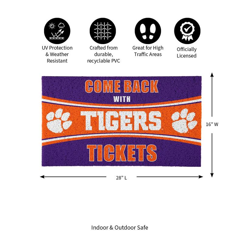 Clemson University 28 in. x 16 in. PVC "Come Back With Tickets" Trapper Door Mat
