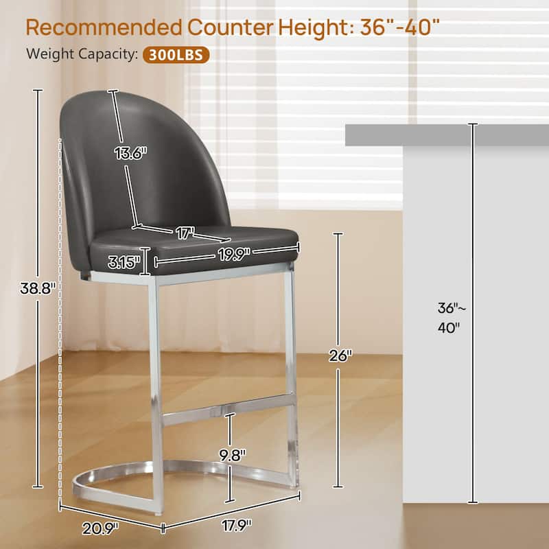 26" Upholstered Counter Stool/ Bar Stools with Metal Legs - 38.8"H x 17.9"W x 20.9"D