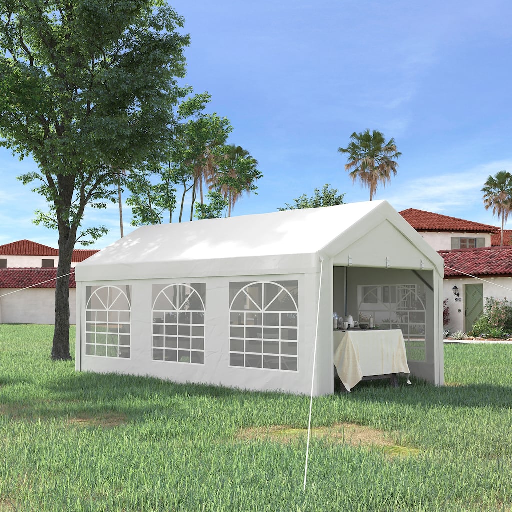 Outsunny 20' x 10' Party Tent & Carport, Large Outdoor Canopy Tent Portable Garage with Removable Sidewalls and Windows