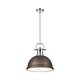preview thumbnail 2 of 0, Yep by Golden Lighting Duncan 1-light 14in Rod Hung Pendant in Chrome and Rubbed Bronze shade