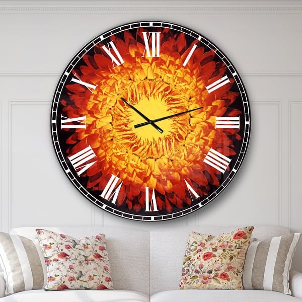 slide 2 of 10, Designart 'Everlasting Straw Flower on Black' Oversized Floral Wall CLock
