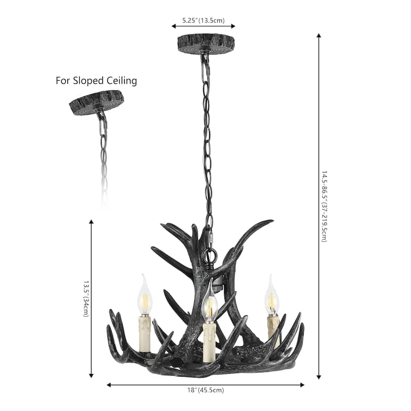 Antler 18" Adjustable Resin Antler 3-Light LED Chandelier, by JONATHAN Y