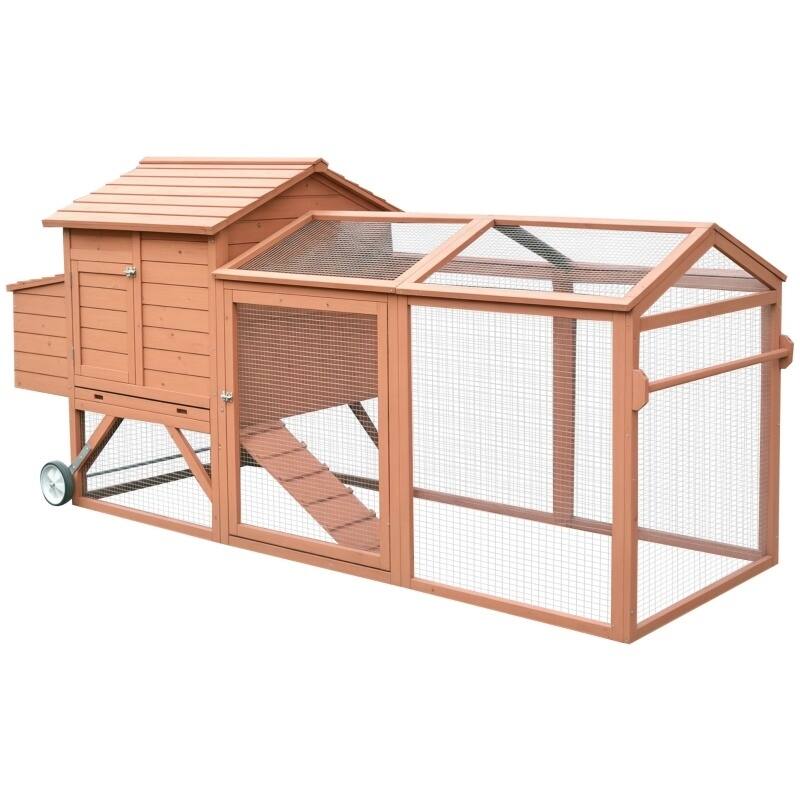 Portable Wooden Chicken Coop with Wheels & Nesting Box - Backyard Hen House & Poultry Cage