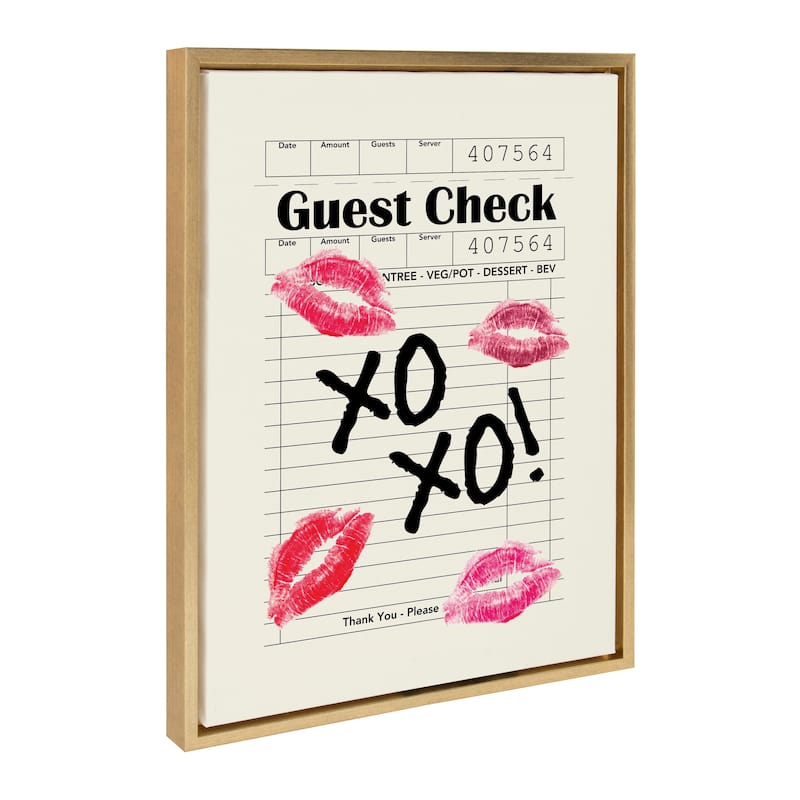 Kate and Laurel Sylvie XOXO Kisses Guest Check Framed Canvas by Alli Standefer - 18x24 - Yellow