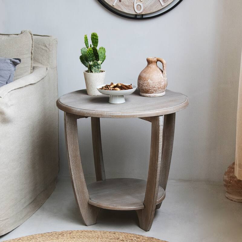 COZAYH Set of 2 Rustic Farmhouse end Table with Storage Shelf, French Country Accent Side Table , Vintage Grey Finish