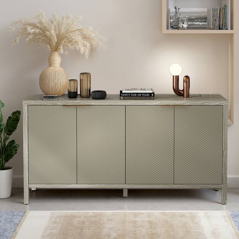 Sideboard Buffet Cabinet with 4 Doors, Console Table with Adjustable Shelves, Storage Cabinet with Wooden Legs - Champagne