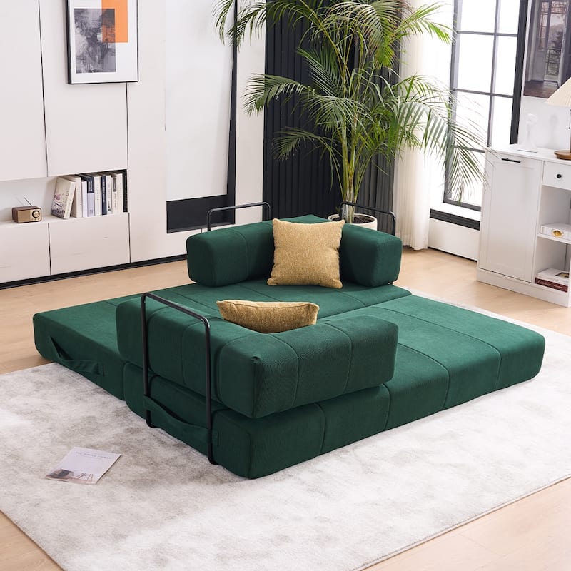 78.5" Folding Sofa Bed with 2 Pillows, Convertible Foam Futon Couch, Corduroy Fold-Out Couch for Living Room, Office