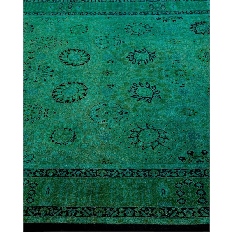 Overton Hand Knotted Wool Vintage Inspired Modern Contemporary Overdyed Green Area Rug - 5' 2" x 11' 3"