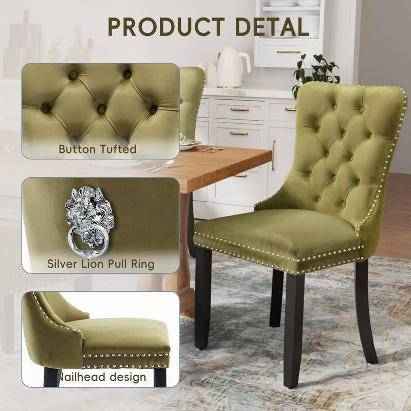 Tufted Naliheads Solid Wood Upholstered Dining Chairs (Set of 2)