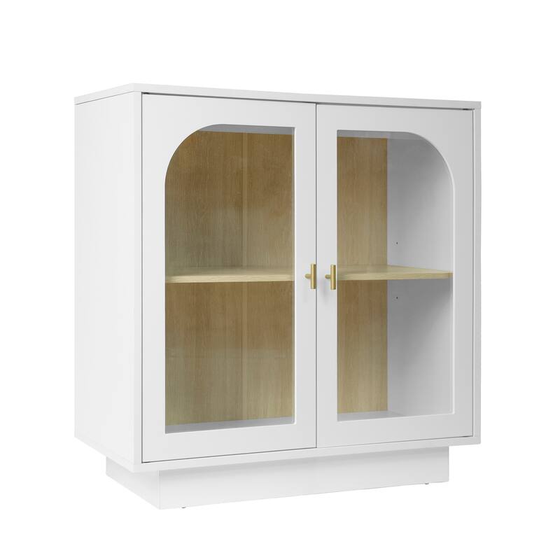 Storage Cabinet with 2 Acrylic Door, Wooden Kitchen Pantry Sideboard, Display Cabinet with Metal Handles & Adjustable Shelves
