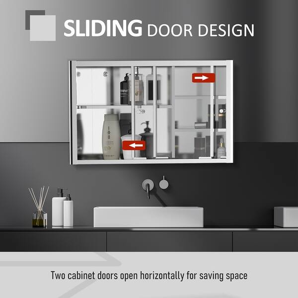 Shop Kleankin 24 X 15 Wall Mounted Bathroom Medicine Cabinet Sliding Door With Storage Shelves Stainless Steel Silver Overstock 32267761