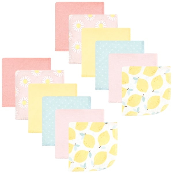 slide 1 of 1, Hudson Baby Infant Girl Flannel Cotton Washcloths, Lemon Daisy 12 Pack, One Size - Lemon Daisy 12 Pack - One Size One Size - Lemon Daisy 12 Pack